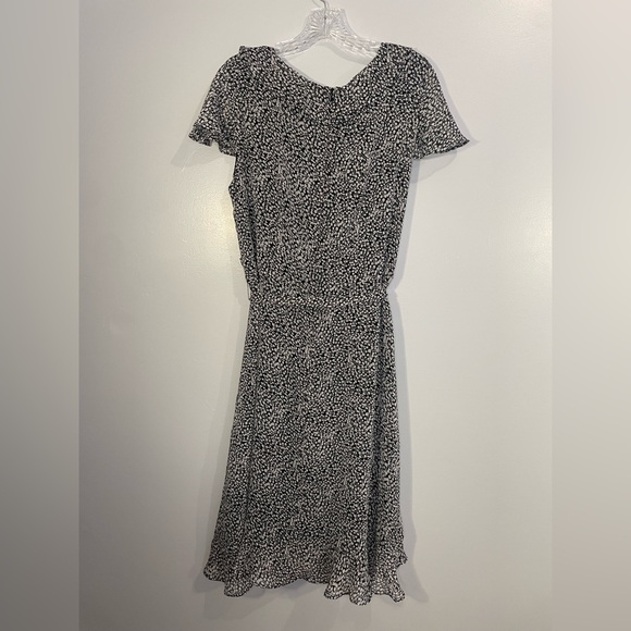 Vintage Danny & Nicole Faux Wrap Midi Dress Ruffle Black White Size 14 Lined - Picture 13 of 14